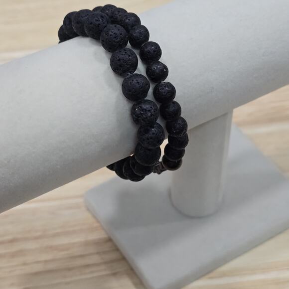 Lot of 2 Natural Volcanic Lava Stone Stretch Bracelet Essential Oil Diffuser - Picture 6 of 9
